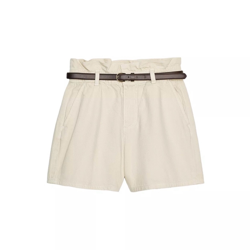 Zara Denim High-Waist Paperbag Shorts with Belt